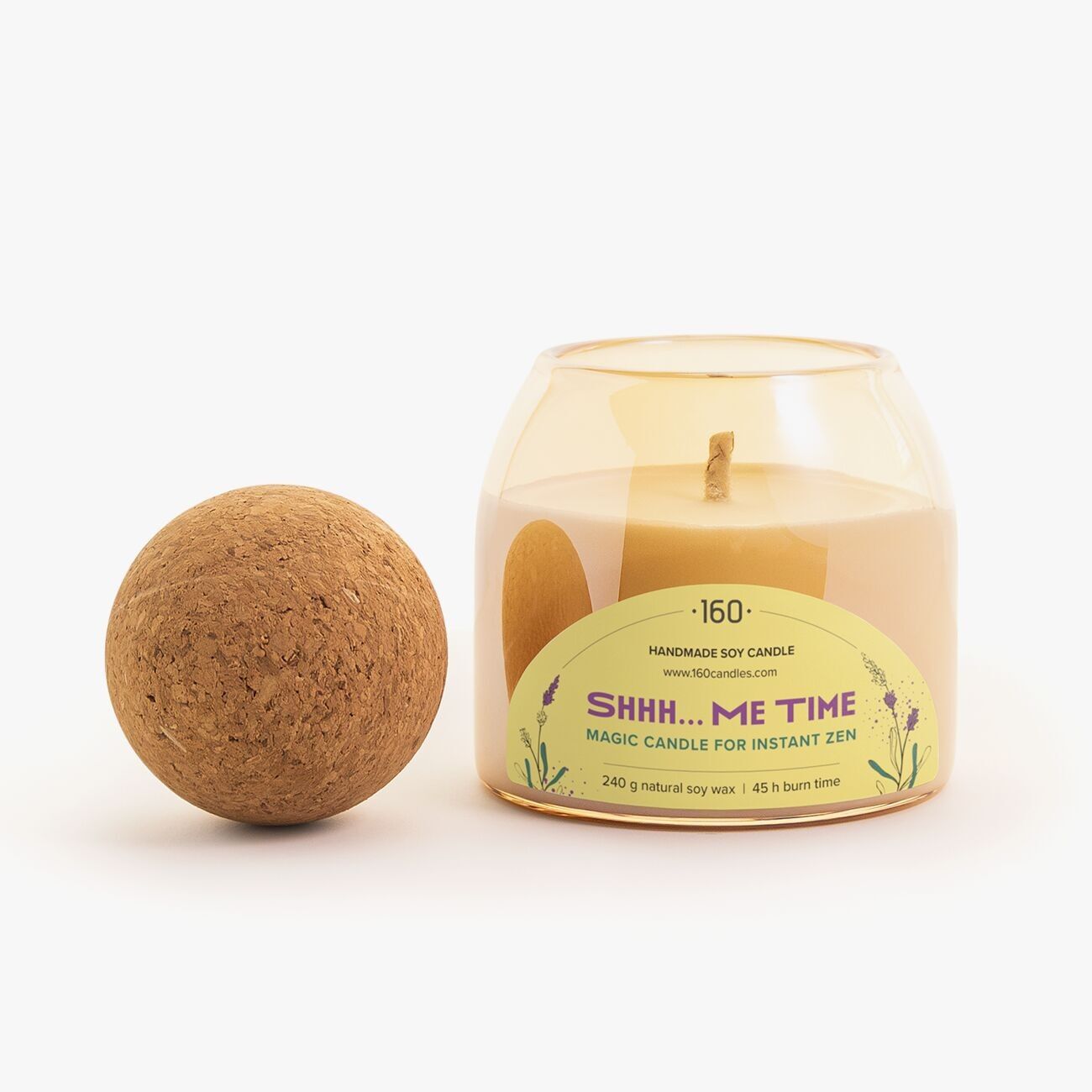 Shhh... Me time soy candle with cork ball lid 240g