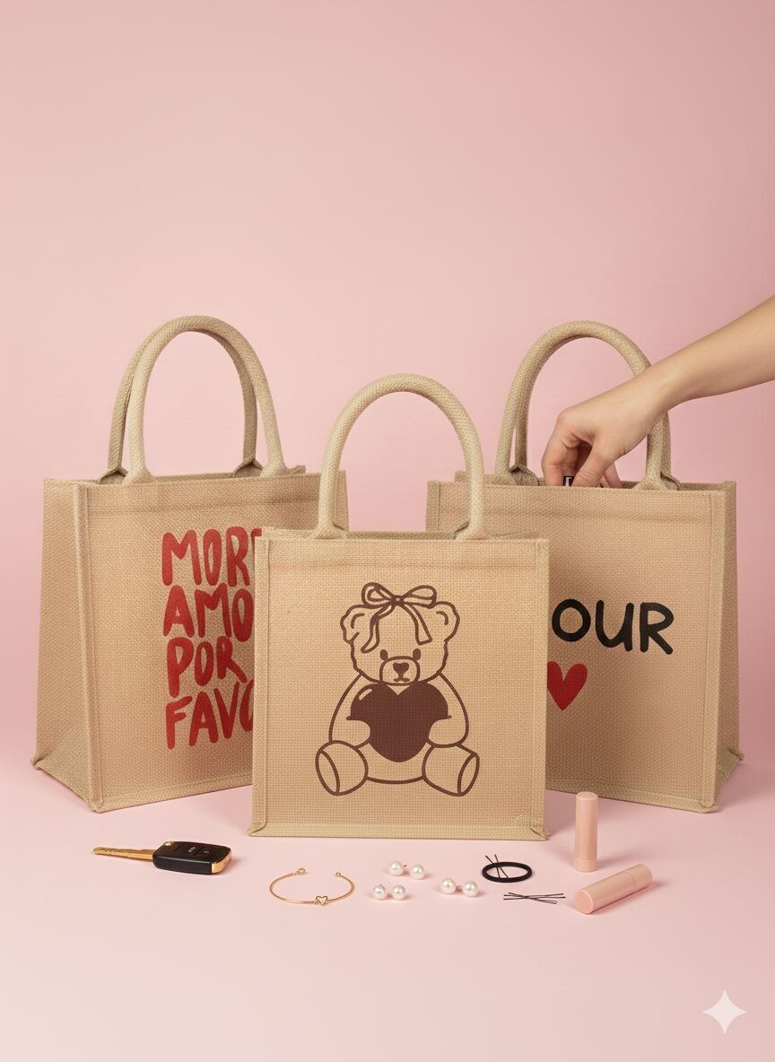 Bolso tote pequeño de arpillera - Colección San Valentín