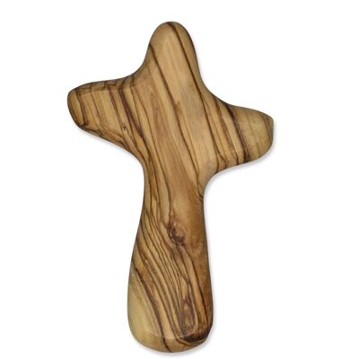 Croix en bois d'olivier, flatteur de main ergonomique