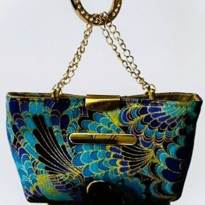 Pup Tote Bag - Poop Bag Dispenser / Blue Gold Fabric