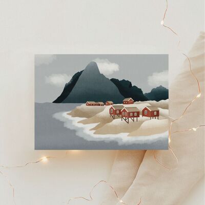 Cartolina Norvegia Lofoten Case Mappa Viaggio - Cartolina fiordo norvegese