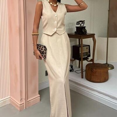 Beige vest + long skirt set