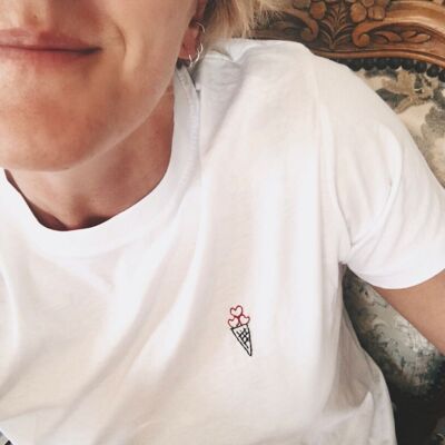 Hand-embroidered "Ice Cream Love" T-shirt