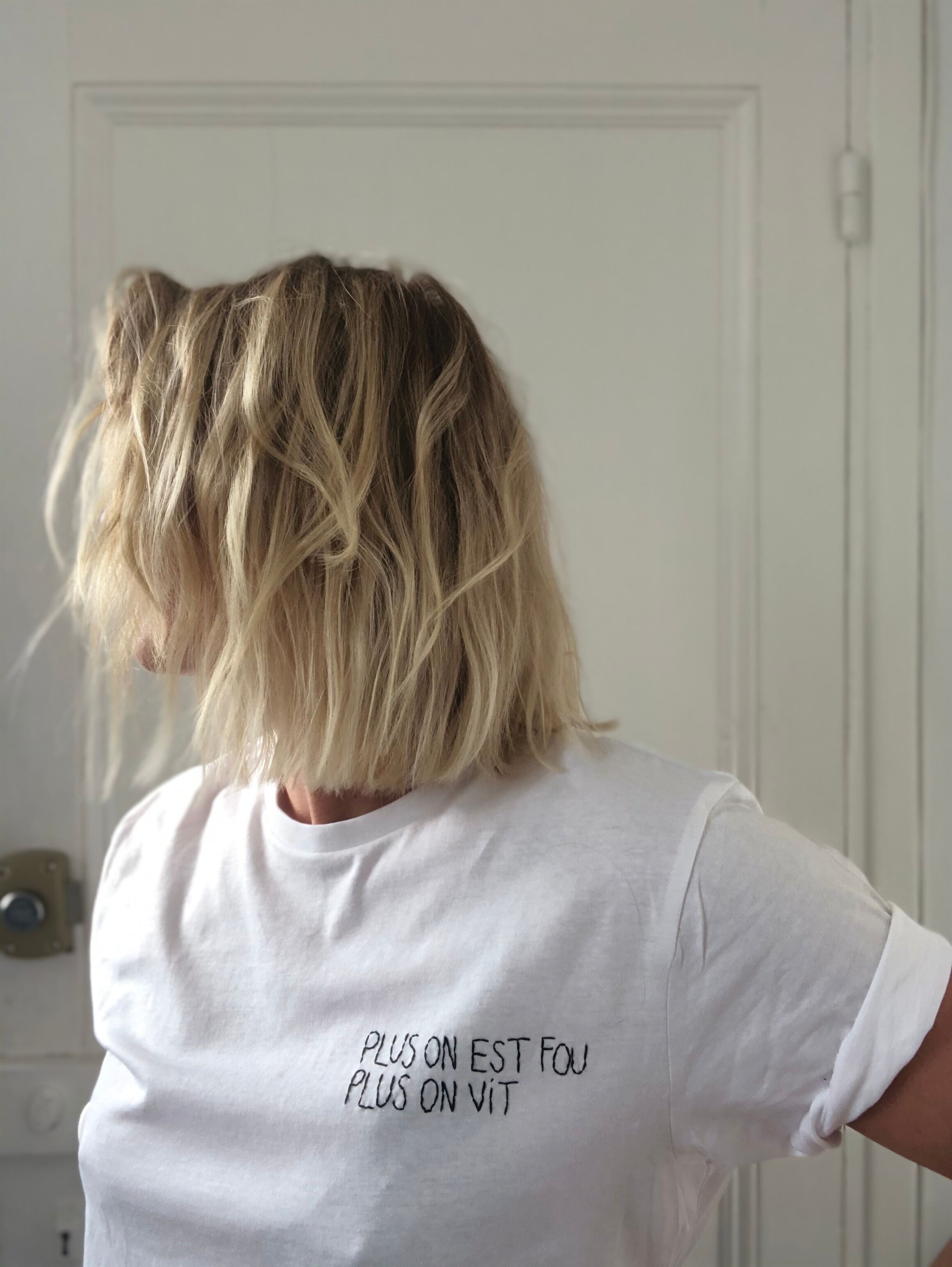 Maglietta ricamata a mano "Più siamo pazzi, più viviamo"