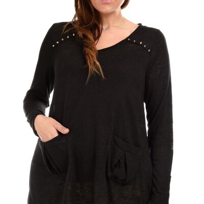 Plus size fine sweater with gold buttons (A326)