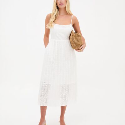 Robe midi en coton blanc brodé Dane