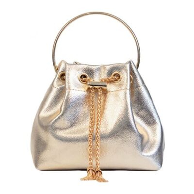 Gold Top Handle Leather Look Bag