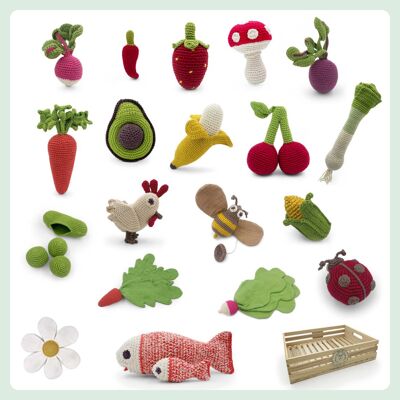 100% ORGANIC COTTON CROCHET TOY SET - Veggy mix without eyes 1pcs/design