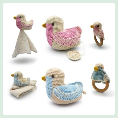 SET JOUET EN CROCHET 100% COTON BIO - mix mésanges 3pcs/design