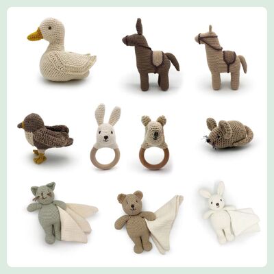 SET JOUET EN CROCHET 100% COTON BIO - mix animaux 3pcs/design