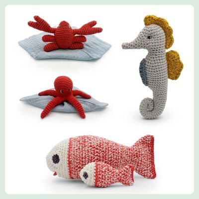 Set di giocattoli all'uncinetto 100% cotone biologico - mix mare 1 pz/disegno