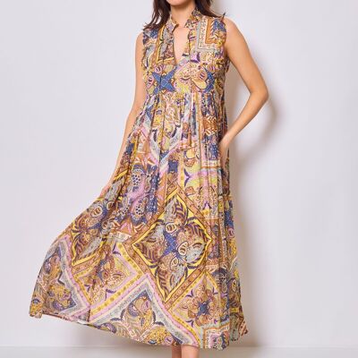 Robe longue imprimée avec col V