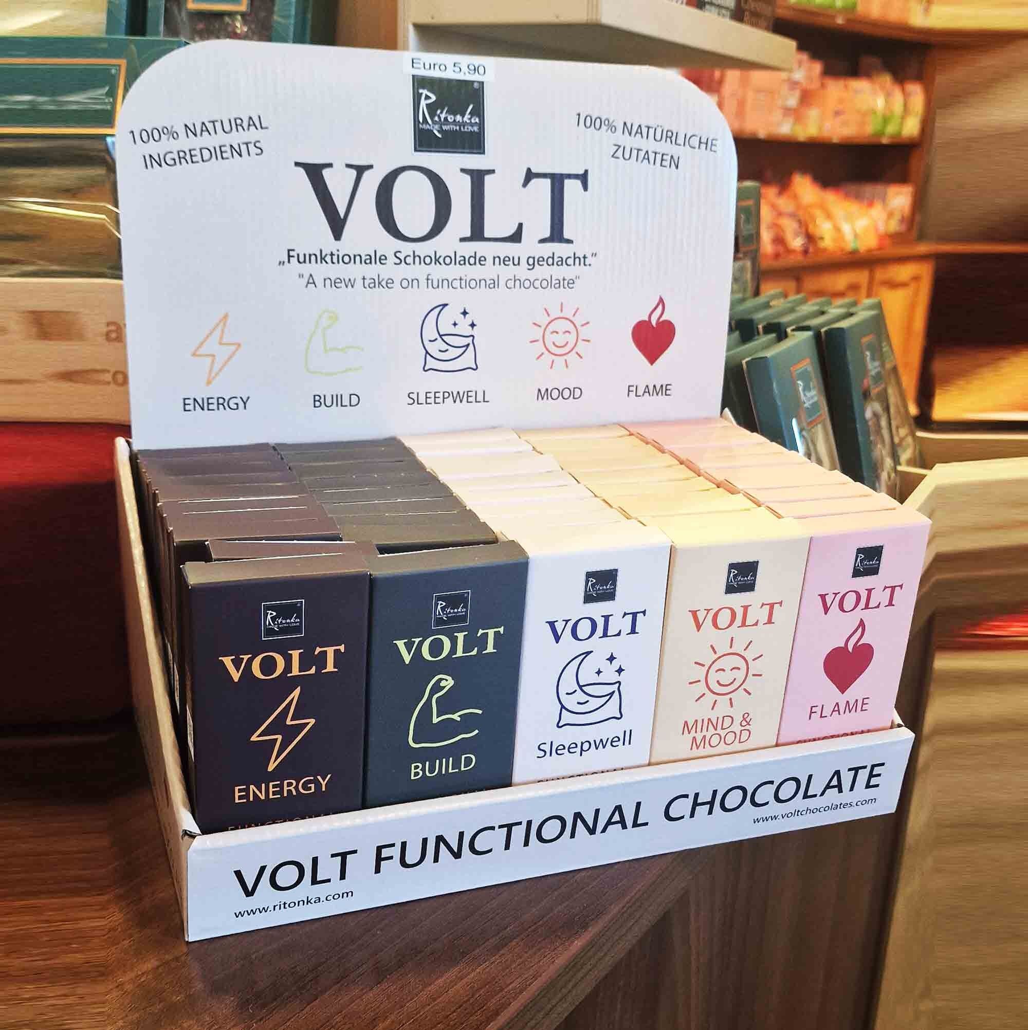 VOLT Display , 5 funktionalen Schokoladensorten