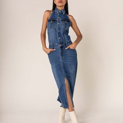 Robe mi-longue dos-nu encolure américaine S537