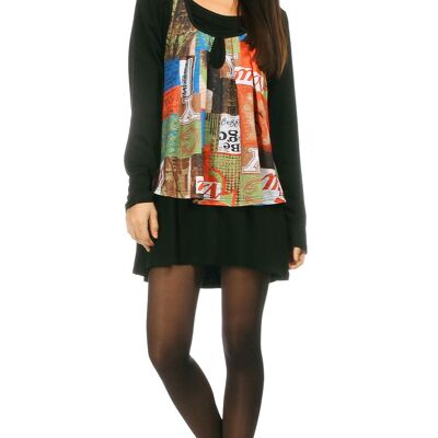 Plus size orange printed sweater + top set (A239)