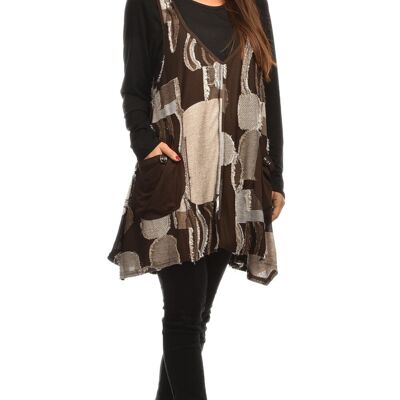 Plus size brown printed top and undershirt set (A506)