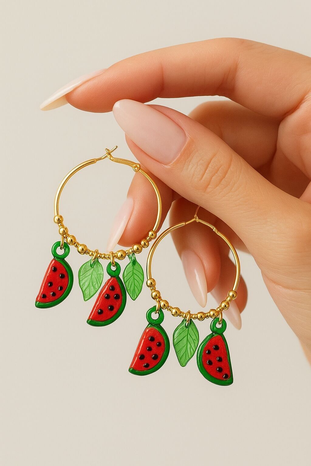 Orecchini a cerchio in acciaio inossidabile con ciondoli a forma di anguria