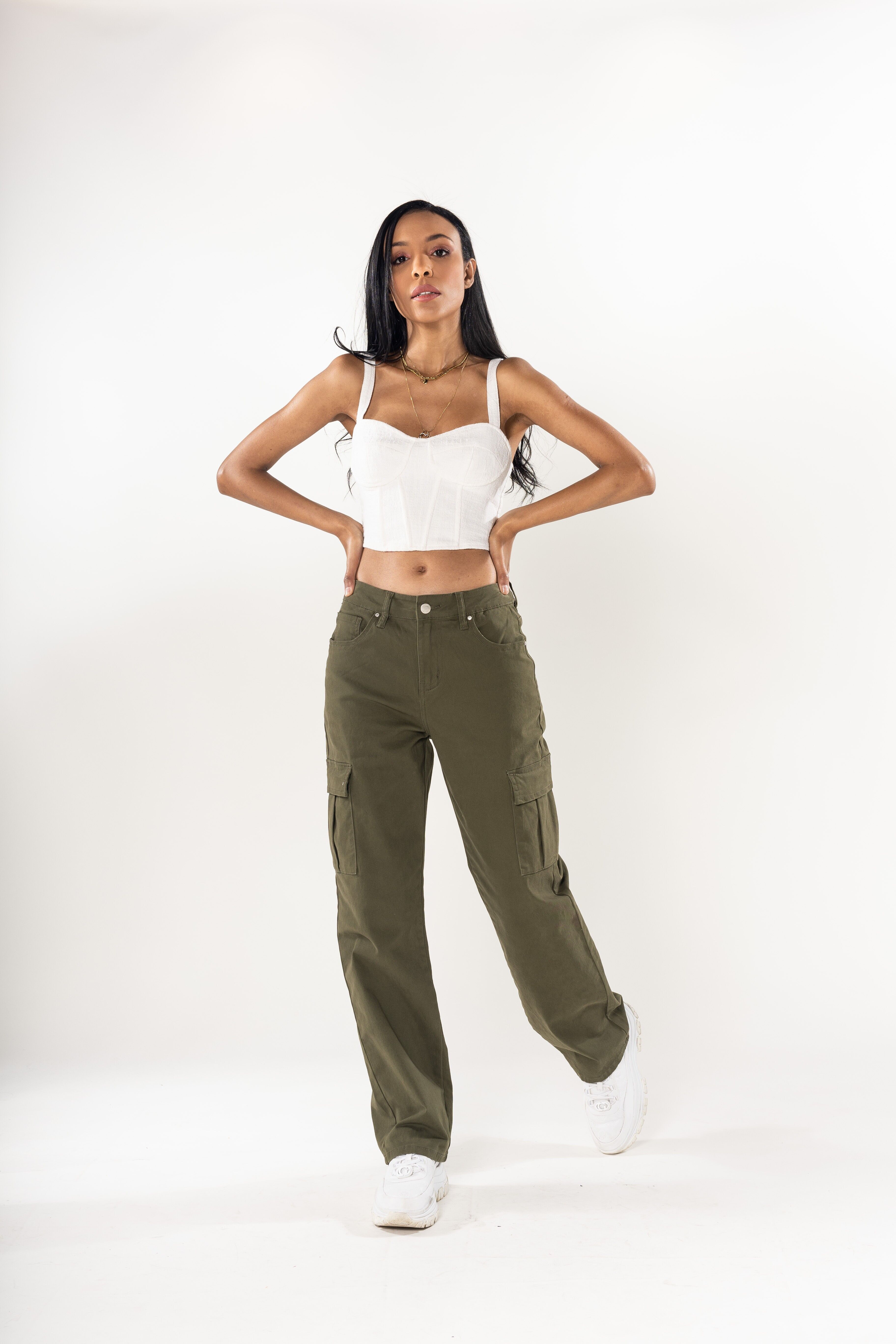 Pantaloni cargo elasticizzati a vita alta Q1885