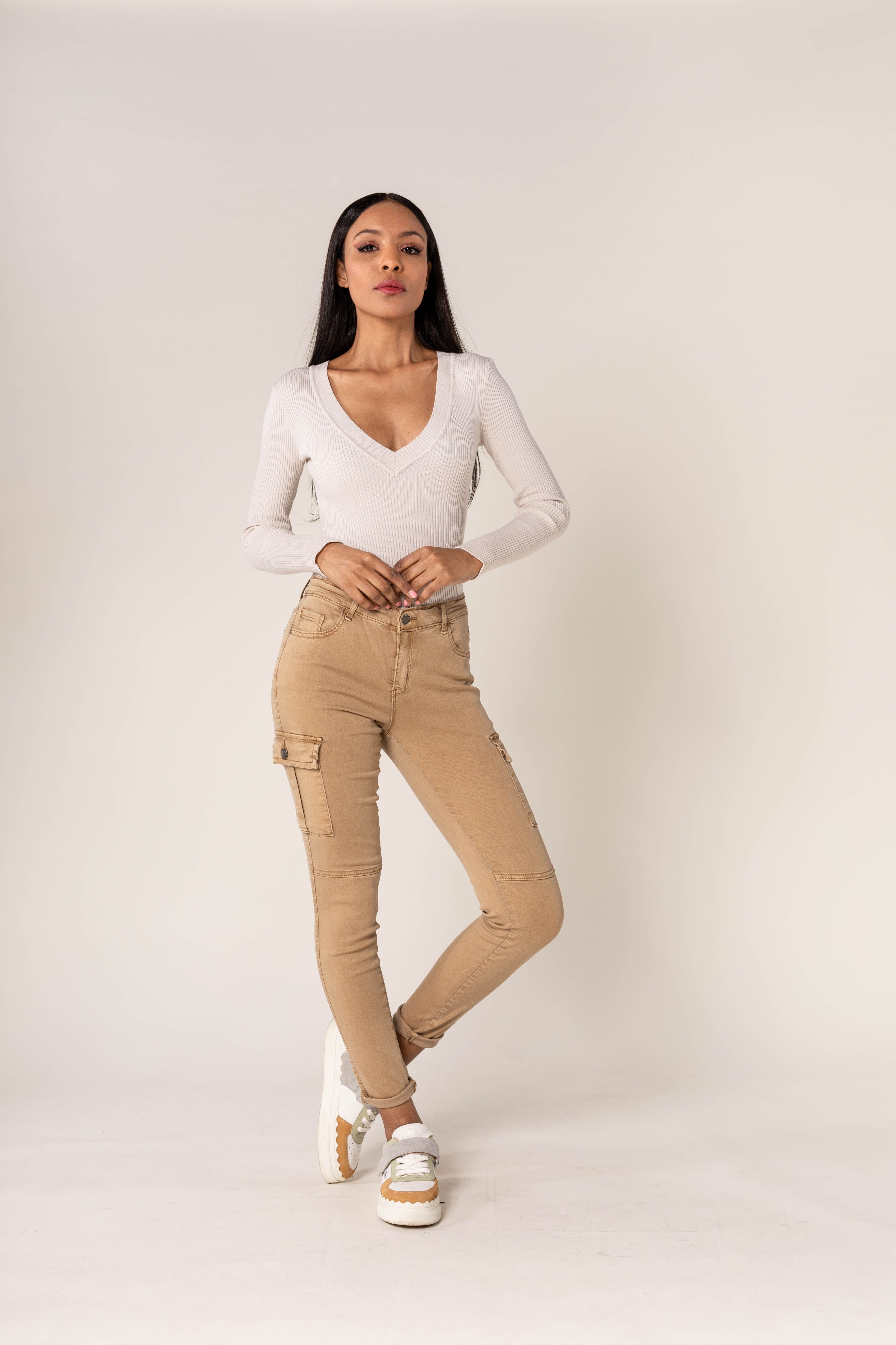 Pantaloni cargo elasticizzati a vita alta S378-S352-S353-5-S528-S529