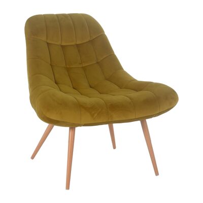Fauteuil XXL fluweel jaune métal houtlook