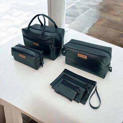 Pack de 3 bolsas, 2 estuches y 1 neceser, color negro "Simili"