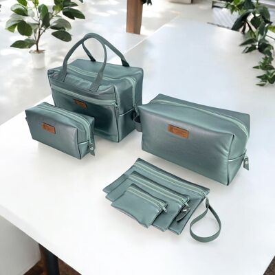 Pack 3 pochettes, 2 trousses & 1 vanity, "Simili" argent