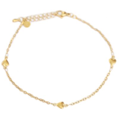 Bracelet de cheville en or avec petits coeurs