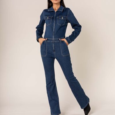 Nina Carter Stretch Bootcut Zip Denim Jumpsuit S536