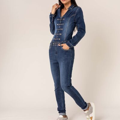 Nina Carter Officer Style Zip-Up Denim Jumpsuit S552