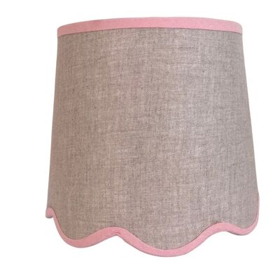 Abat-jour en lin festonné avec bordure rose