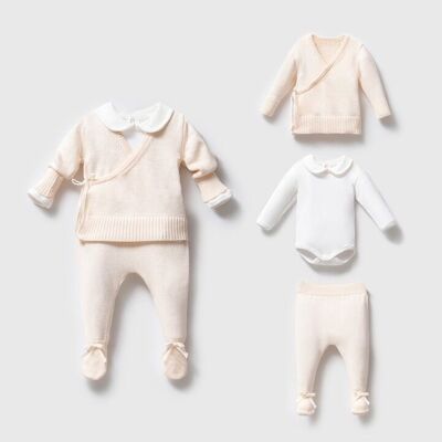 A Pack of Four Sizes 100% Cotton Baby Knitwear Envelope Footed Modern Baby Set