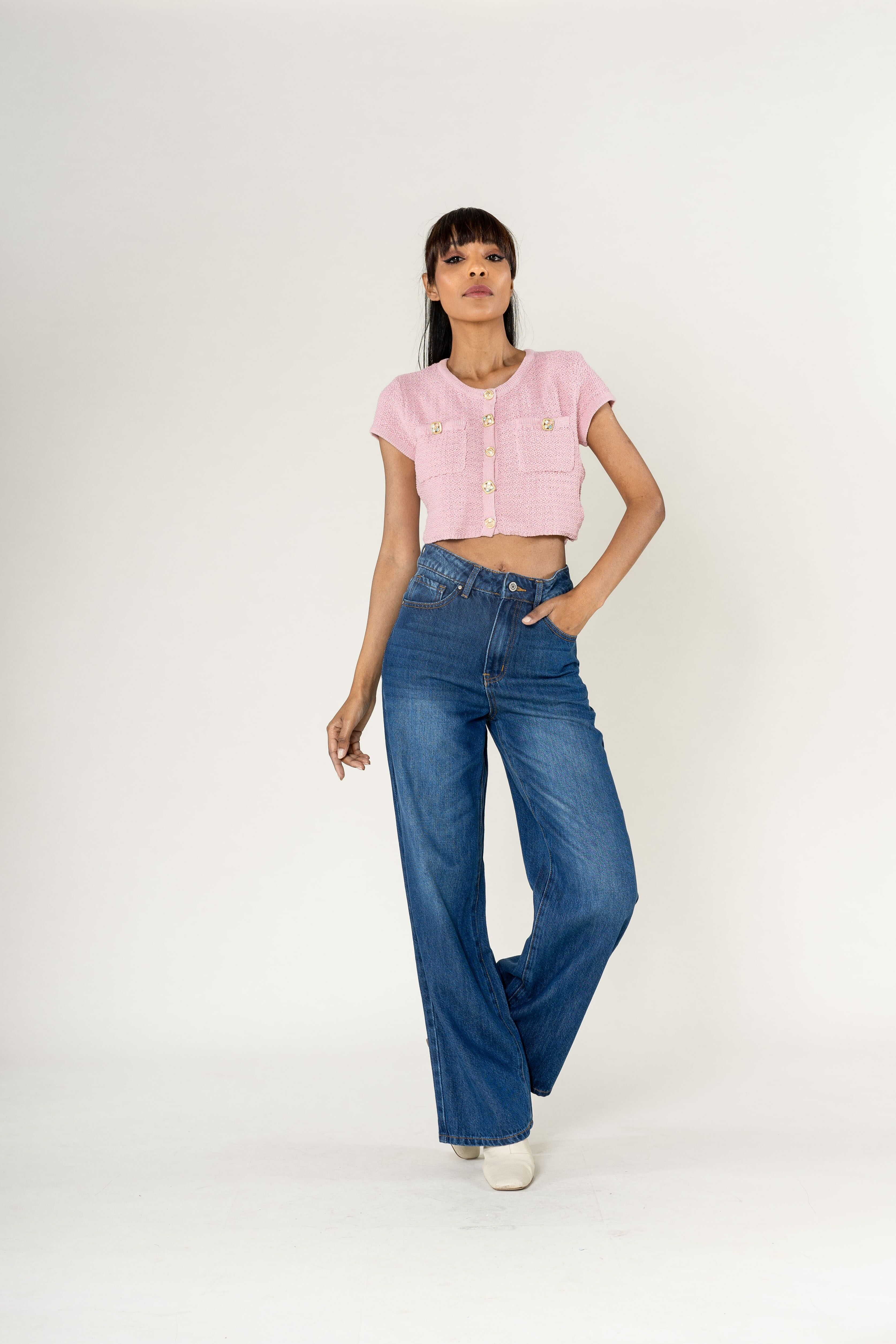 Jeans dritti e larghi a vita alta in lyocell Nina Carter T001