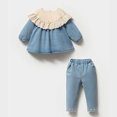 A Pack of Four Sizes 2-Piece Baby Girl Denim Dress & Pants Set (9-24 Months)