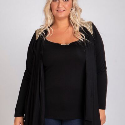 Black Rhinestone Vest + Plus Size Top Set (A327)
