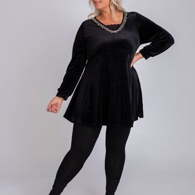 Robe noir en velours grande taille (A395)