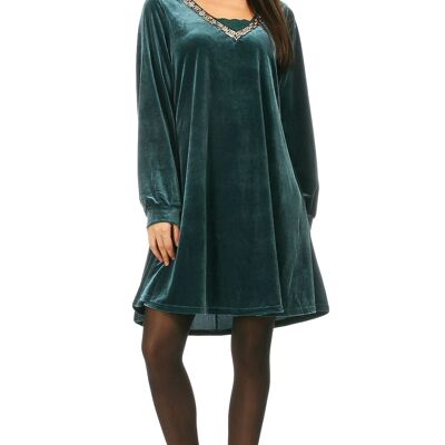 Robe en velours vert grande taille (A395)