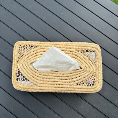 Scatola porta fazzoletti in rafia traforata – Decorazione boho fatta a mano