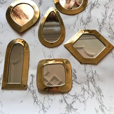 Set of 6 Moroccan Brass Wall Decorative Mirrors – Gold