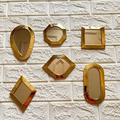 Lot de 6 petits miroirs décoratifs marocains en laiton – Doré
