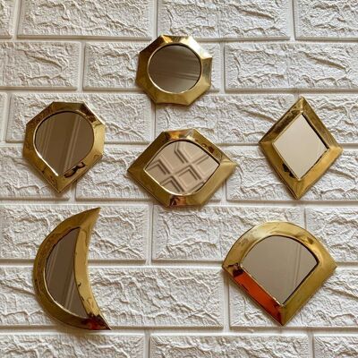 Petits miroirs muraux marocains en laiton – Ensemble décoratif doré