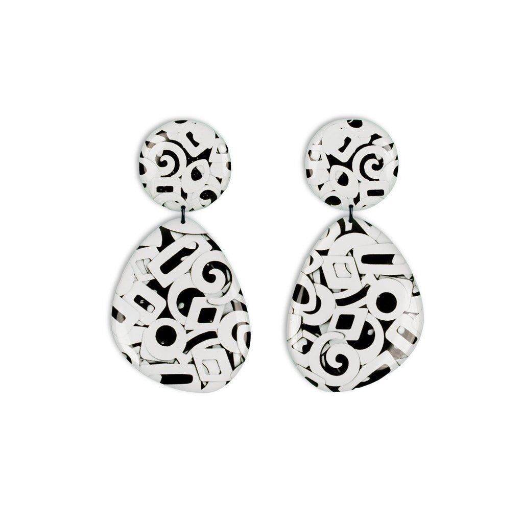 "Vita" Earrings - B&W - Pierced Ears