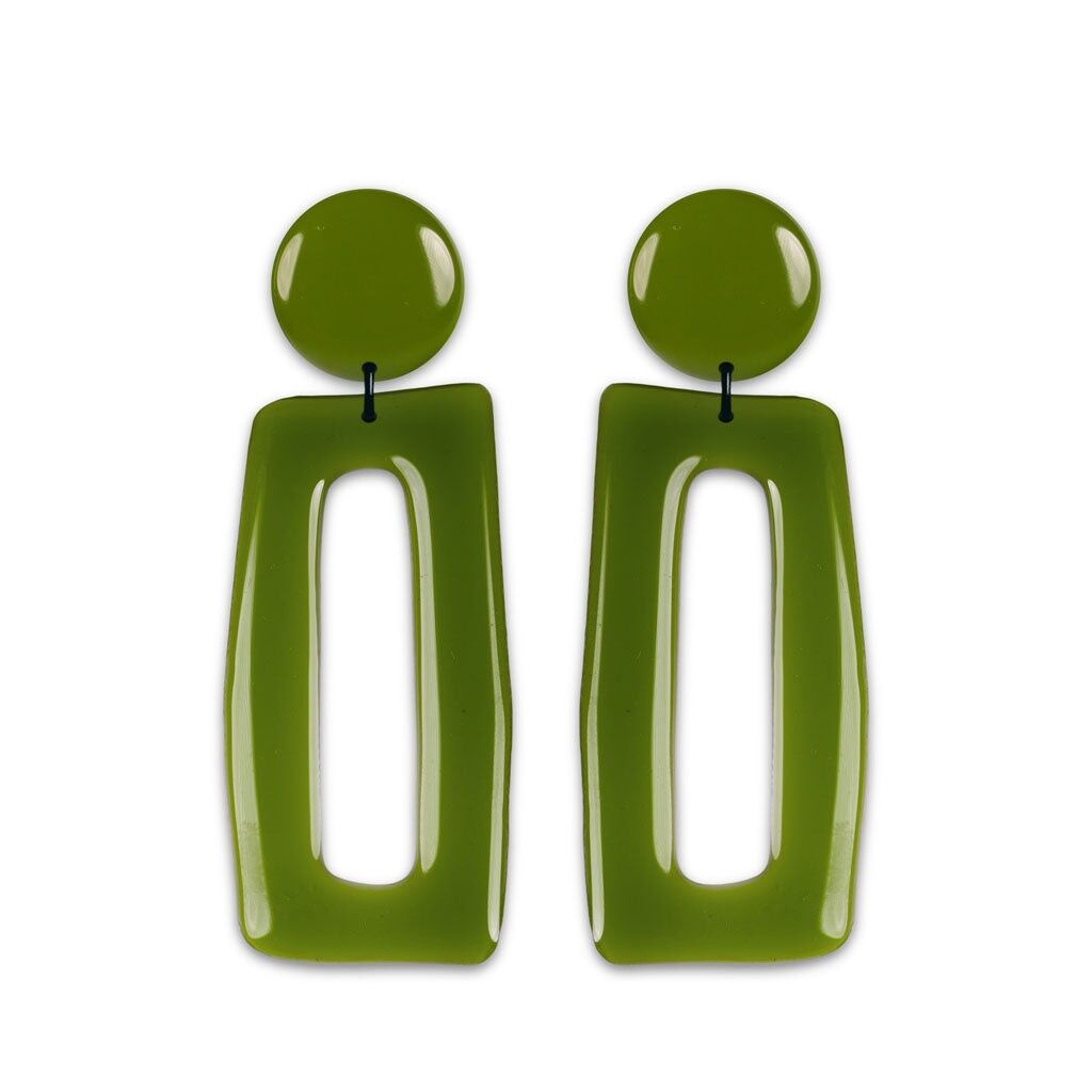 Olive Green Rectangle Clip-on Earrings
