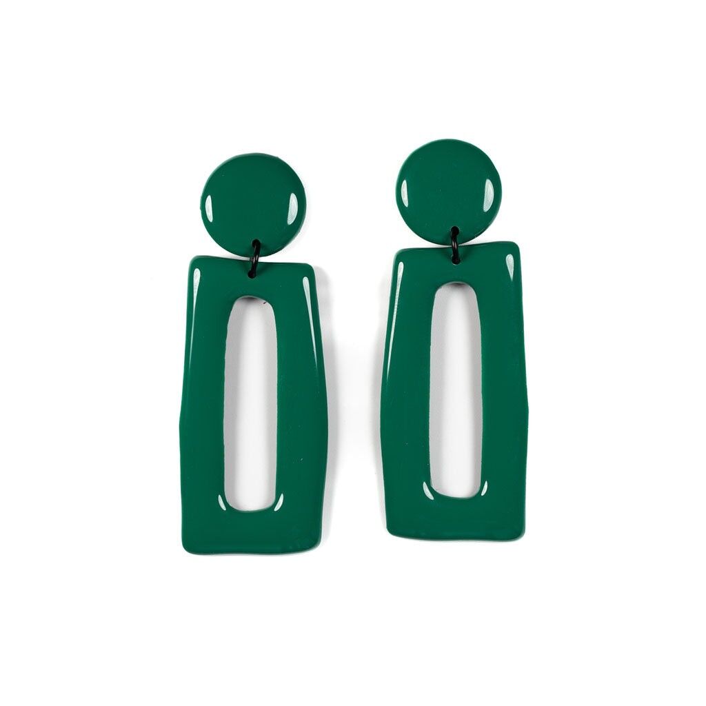 Forest Green Rectangle Clip-on Earrings