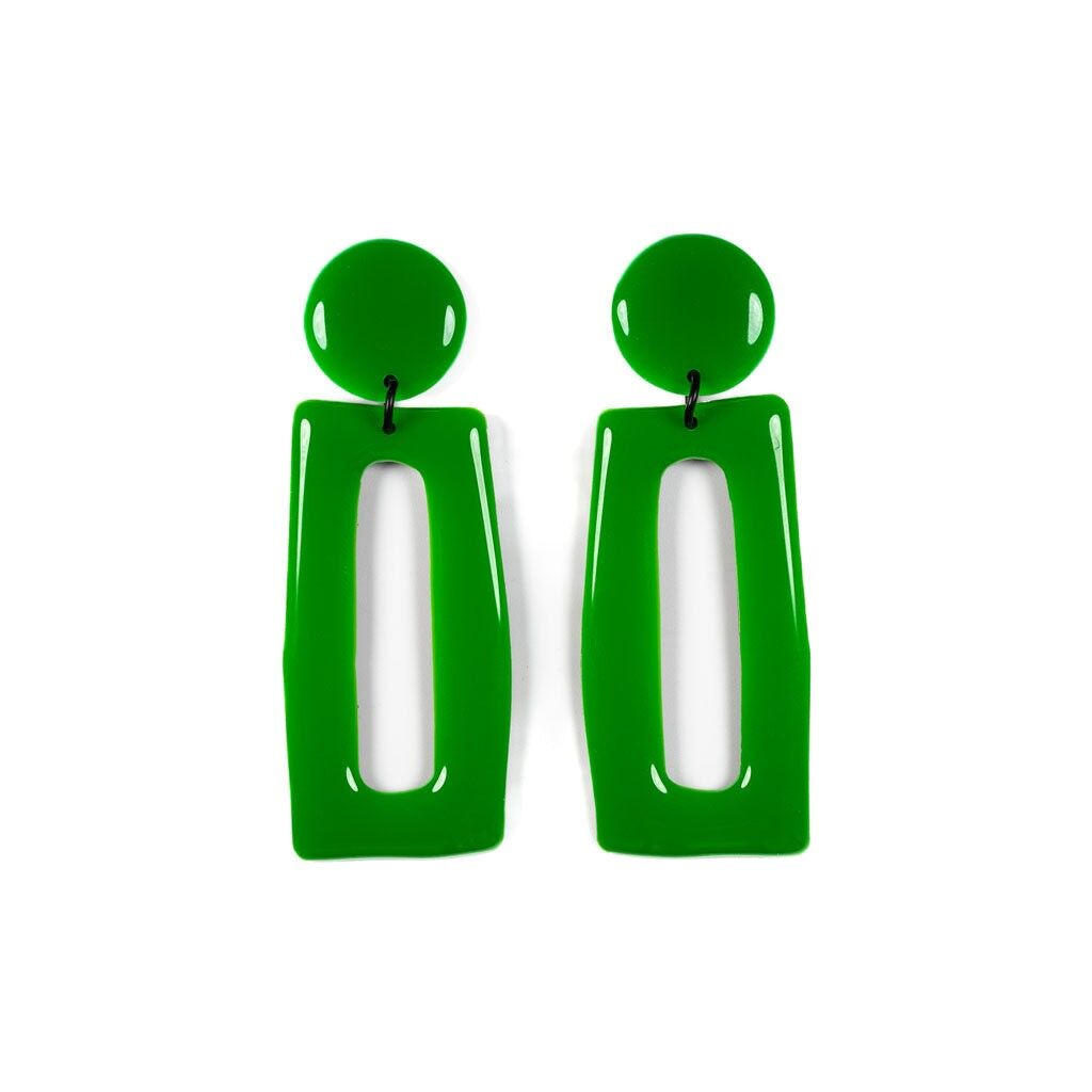 Pine Green Rectangle Earrings - Pierced Ears