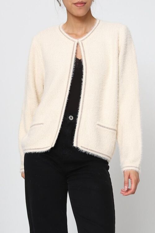 Gilet Ouvert à Finitions Contrastantes – Chic & Confort