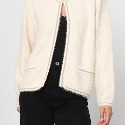 Open Cardigan with Contrasting Trims – Chic & Comfort