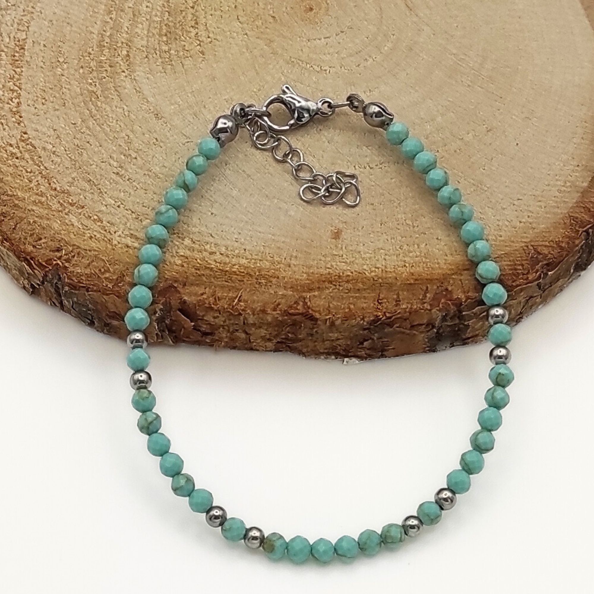 bracelet femme pierres naturelles TURQUOISE perles facettes 3mm