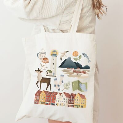 Sac en tissu Norvège Voyage Lofoten – Sac en jute Scandinavie Fjords - Maisons scandinaves