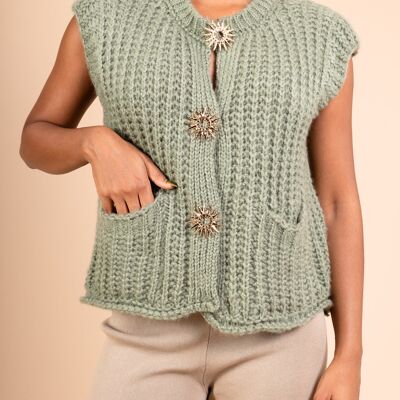Giletf maille épaisse con broches soleil PG2522