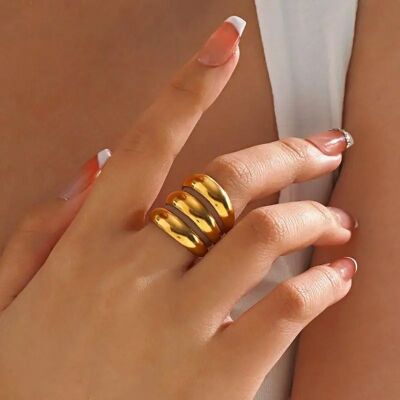 Bague ajustable triple couche en or et argent